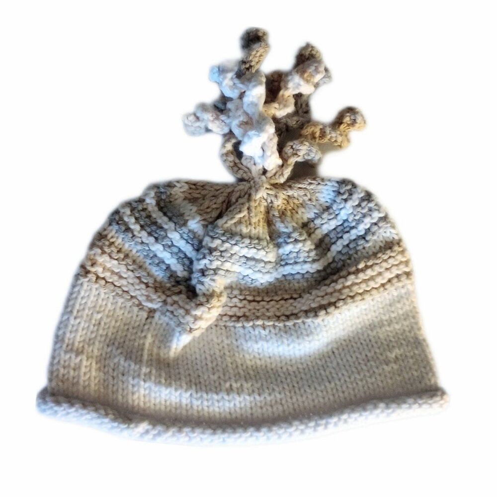 White Earth Tone Knit Infant Beanie sz 12-24M Gender Neutral